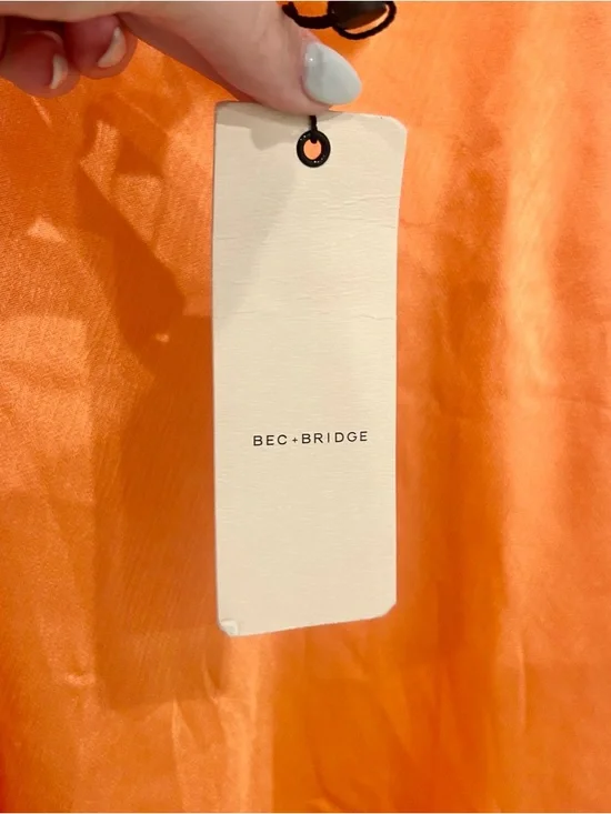 NWT Bec & Bridge Annika Sorbet Orange Satin Halter Mini Dress Size 4 - Picture 8 of 8